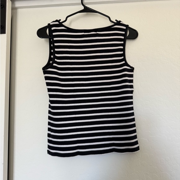 Lauren Ralph Lauren Vintage Y2K Black White Striped Ribbed Tank Top Lace Cotton - Picture 2 of 4